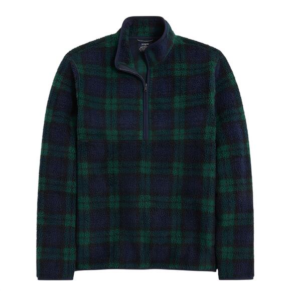 Copied - J.Crew Green Blackwatch Plaid Full Zip Fleece Jacket NWT L - Picture 1 of 6